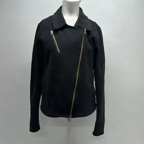 Lululemon Lab Shadow Jacket Collared Asymmetrical Zip Cotton Black Gold Size 4 - Picture 1 of 12